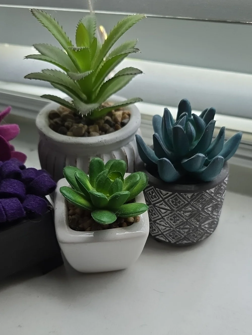 Faux Succulent Tabletop Planter Set in Green and Purple